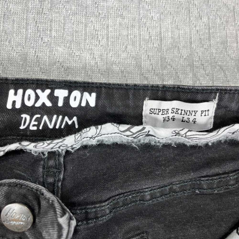 Hoxton Denim Super Skinny Goth Core Punk Jeans Men 34x34 (30X33 Black Distressed - Picture 2 of 15